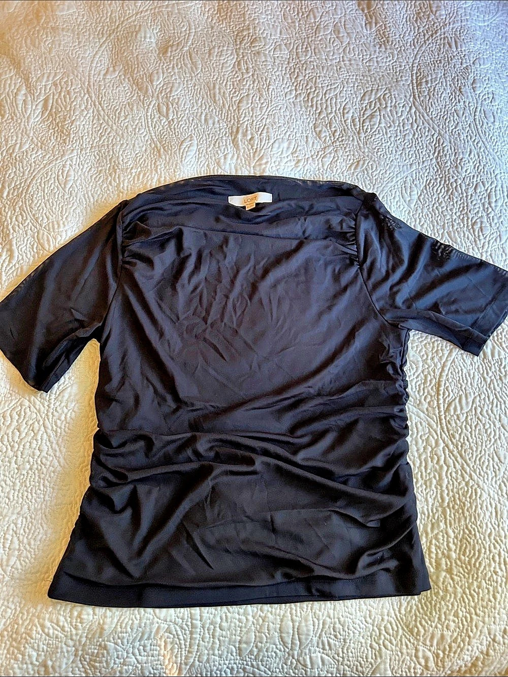 LOFT Short Sleeve Ruched Top in Black Size XL NWT